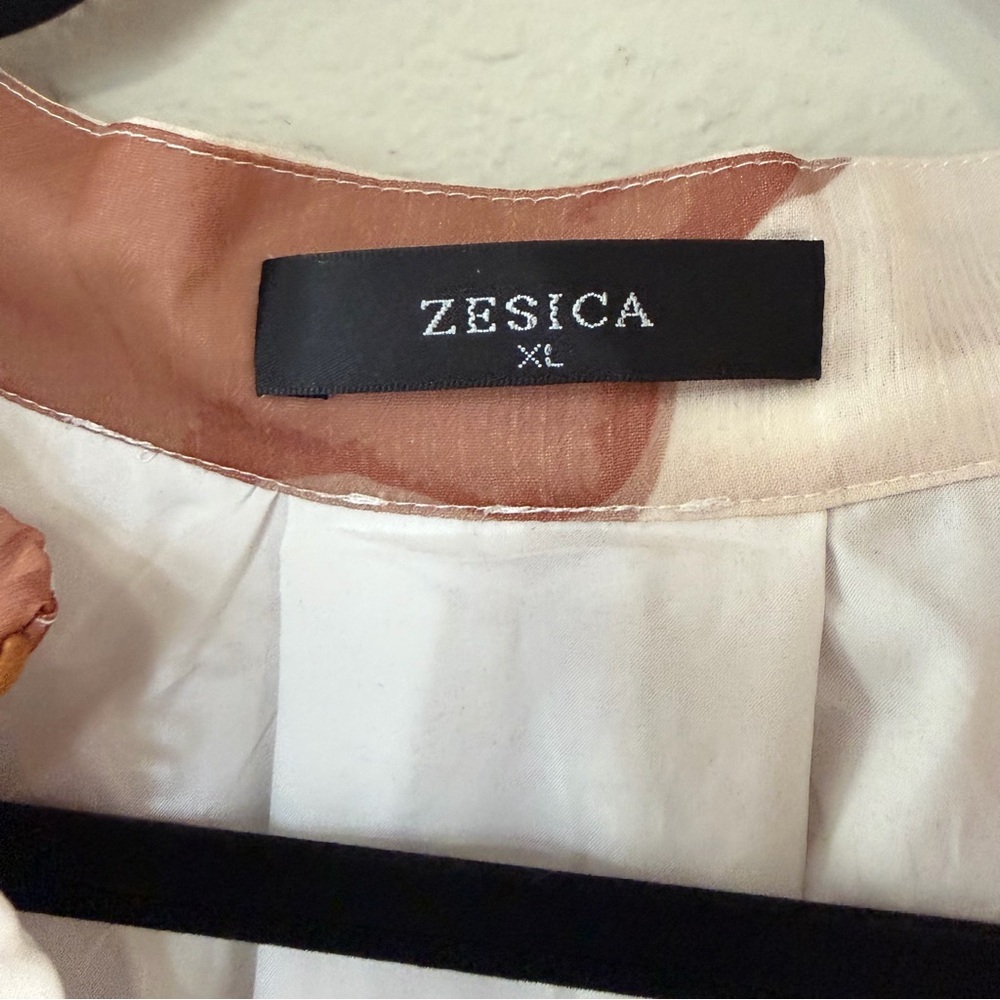 Zesica woman’s Cream & Brown Marble-Print Button Down Blouse size XL office - Picture 5 of 10